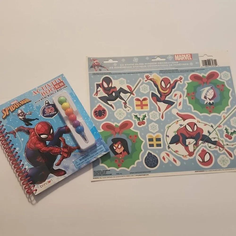 Marvel Spiderman Lot of 3 Christmas Activity Book Sheet of Static Cling Shirt